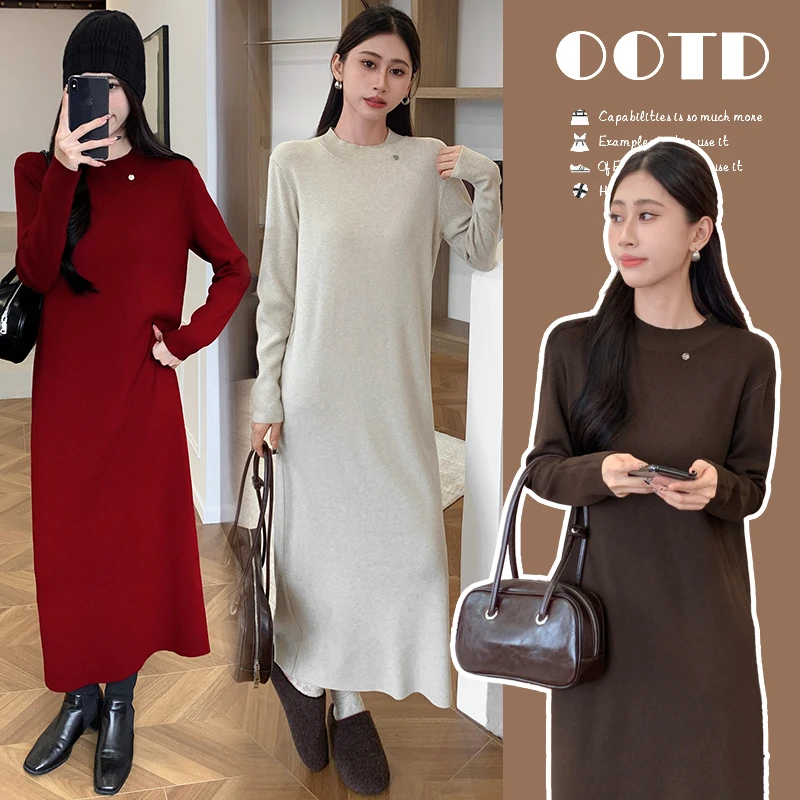 百搭韩版针织孕妇装加厚毛衣孕妇打底裙长款裙子潮妈中长款连衣裙