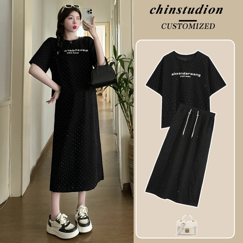 孕妇装夏装时尚款新款韩版烫钻宽松两件套套装减龄印花显瘦两件套