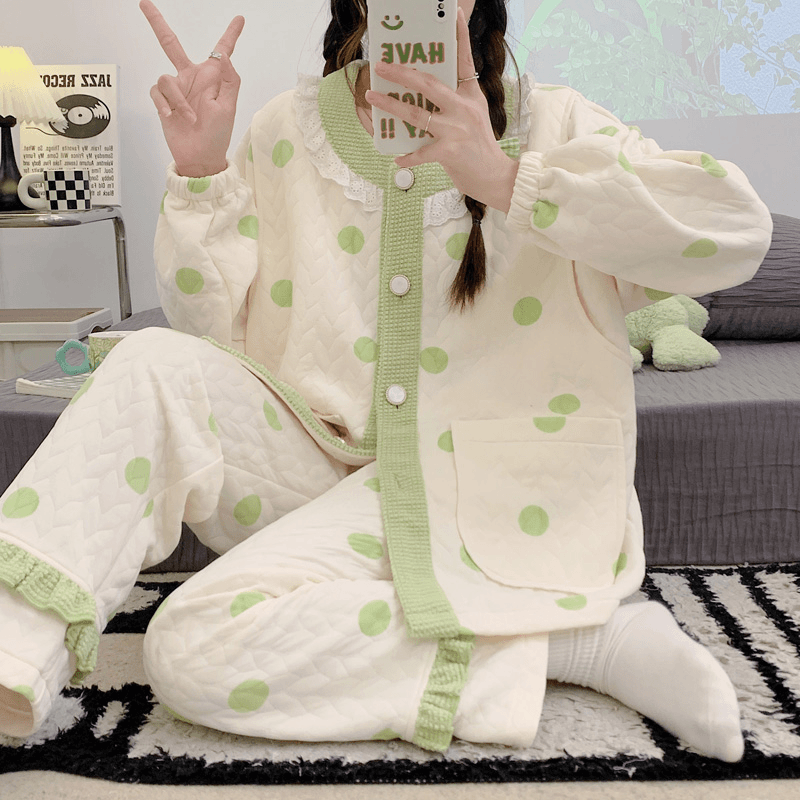 秋冬季夹层空气棉孕妇哺乳睡衣女怀孕期长袖产妇产后月子服喂奶女