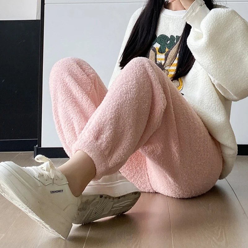 珊瑚绒秋冬网红云朵绒特厚孕妇居家服宽松睡裤潮妈可调节裤子2888