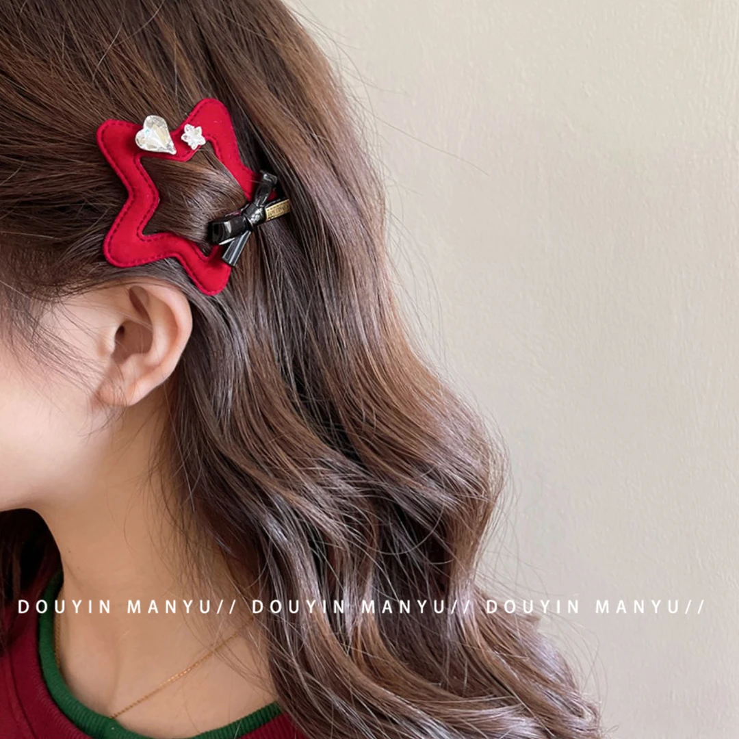 漫予新年红星星气质发夹高级感时尚气质可爱搭侧边刘海夹发饰