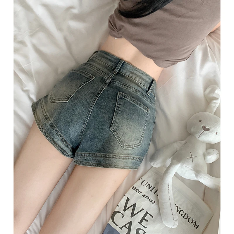 牛仔短裤女2025秋季新款宽松显瘦美式辣妹A字阔腿热裤子大码胖mm