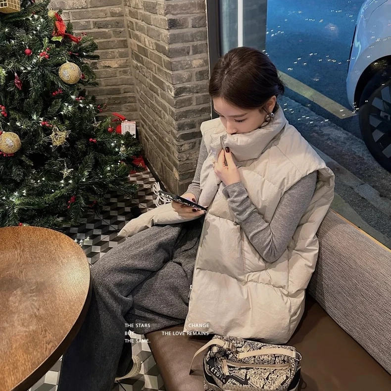 羽绒马甲女2025新款宽松保暖小欧包白鸭绒立领马夹外套秋冬