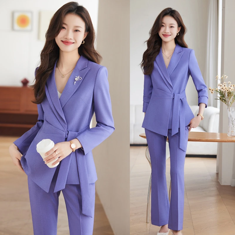 紫色西装套装女2024新款气质女神范时尚白领艺考主持人正装工作服