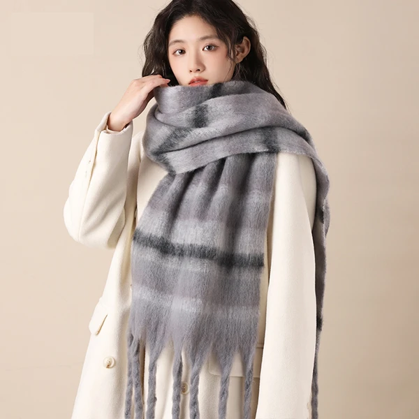 条纹加厚高级围巾秋冬季新款韩系时尚百搭保暖围脖学生披肩情侣女