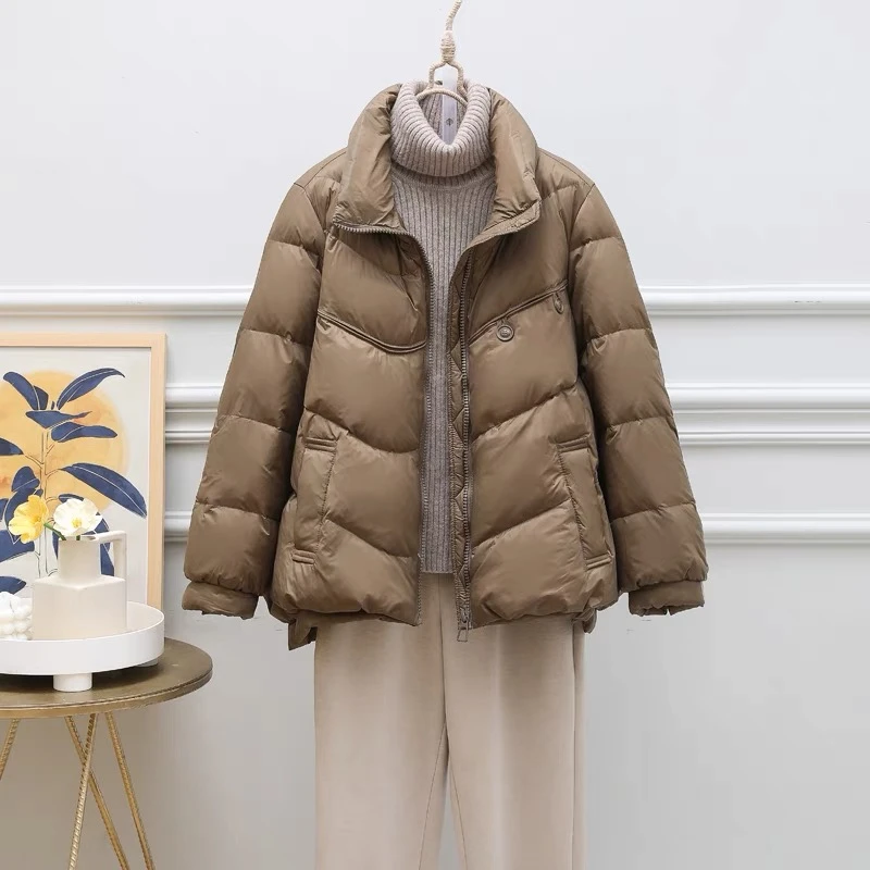 亚兰奴两粒扣羽绒服短款立领时尚女士宽松韩版秋冬