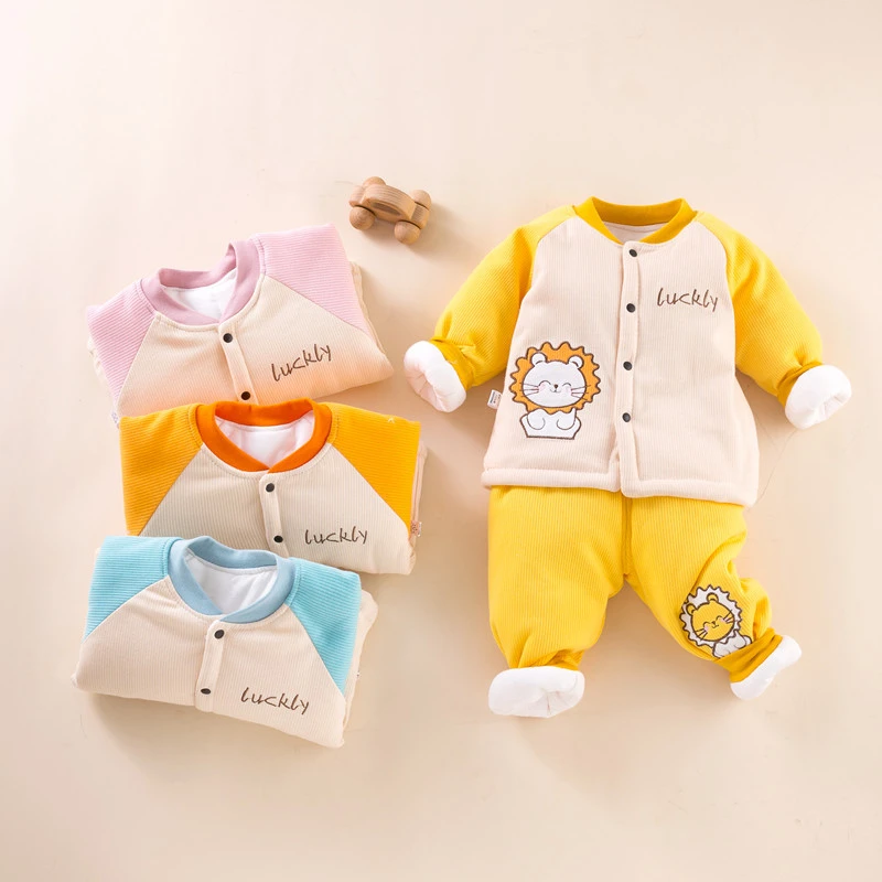 加棉套装男童女童保暖衣服宝宝棉袄棉裤秋冬季新款加厚棉衣裤小童