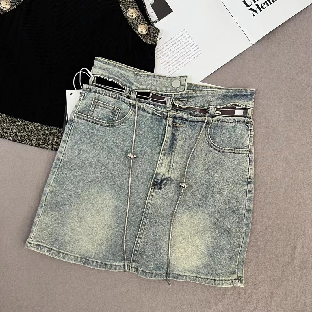 【范特西】24春夏新款高定牛仔短裙高腰修身显瘦包臀裙防走光时尚