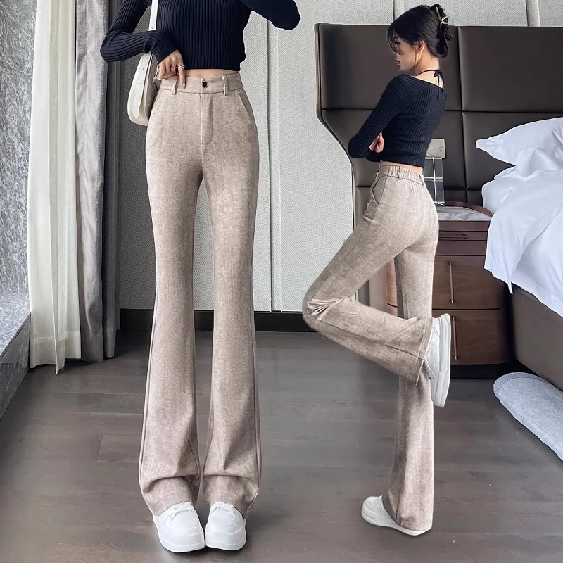 毛呢微喇裤女2025春秋季新款高腰显瘦百搭休闲裤弹力修身喇叭裤子