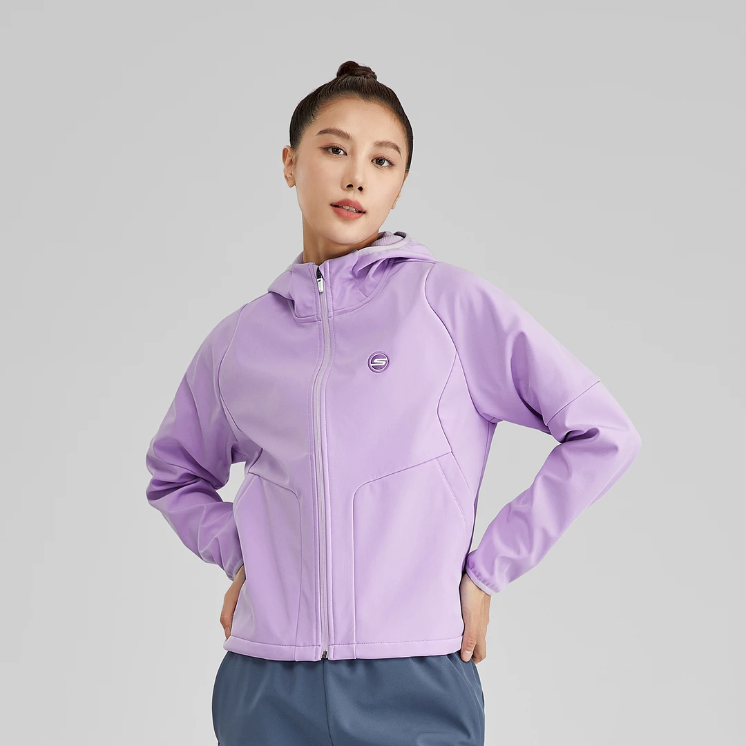 斯凯奇官方女装舒适休闲新款时尚梭织连帽运动外套P423W115
