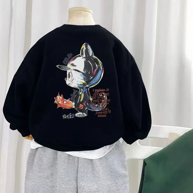 男童卫衣洋气秋冬季儿童韩版加绒加厚彩绘兔印花衣服长袖女童上衣