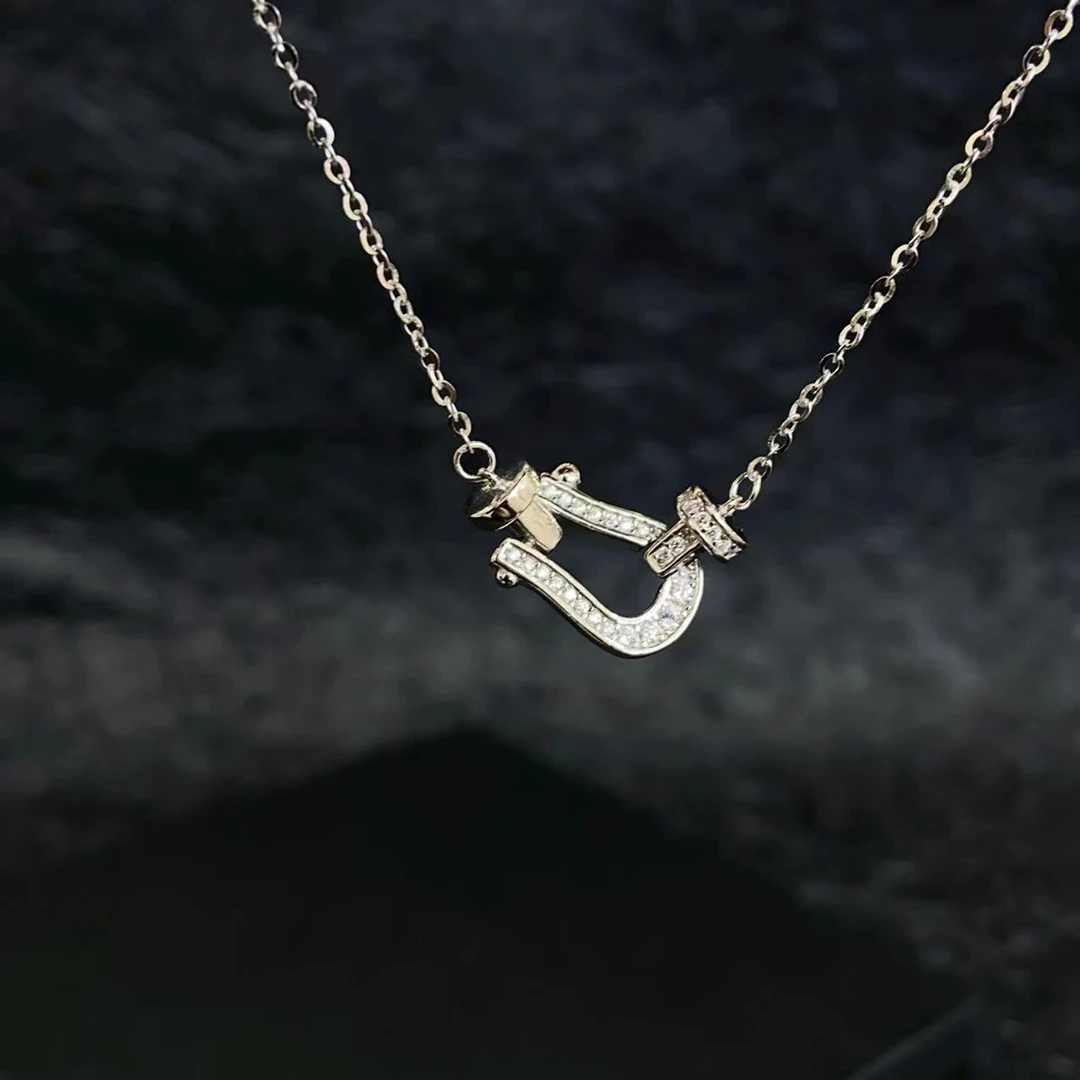 坠链均925银合成锆石 02308 马蹄口s925银项链