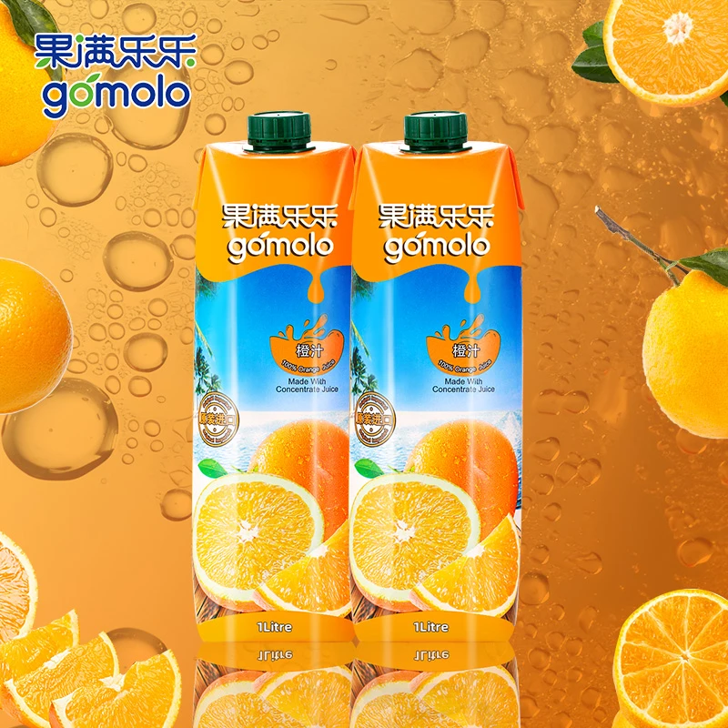 果满乐乐 100%橙汁纯果汁1L*2瓶 美味原装进口橙子原味果味饮料