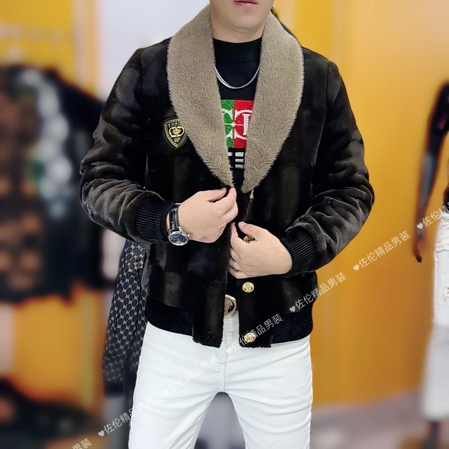 冬季新款时尚潮流男士修身翻领外套0368