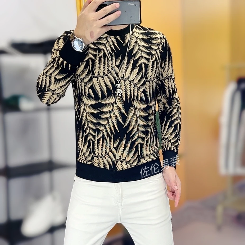 秋季新款时尚潮流男士修身圆领欧版潮牌卫衣8885