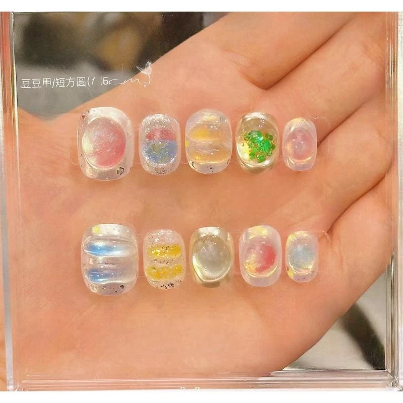 【泡泡汽水】夏日彩色软糖胶豆豆甲本甲穿戴式短甲轻奢纯手工穿戴甲