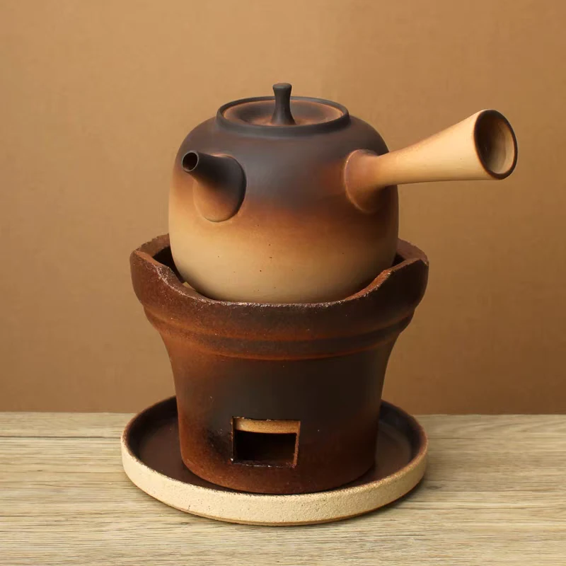 炭炉煮茶炉粗陶陶壶耐热壶日式侧把壶铁提梁壶户外橄榄炭炉火炉
