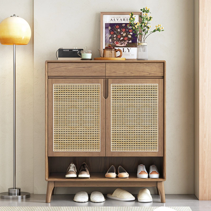 【藤编鞋柜】白蜡木斗柜北欧鞋柜现代收纳柜储物柜简约整理柜