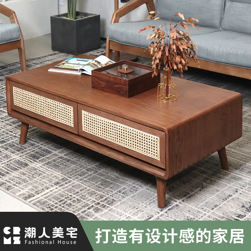 【特价观云茶几】诧寂风实木茶几藤编茶几实木茶几客厅简约茶几