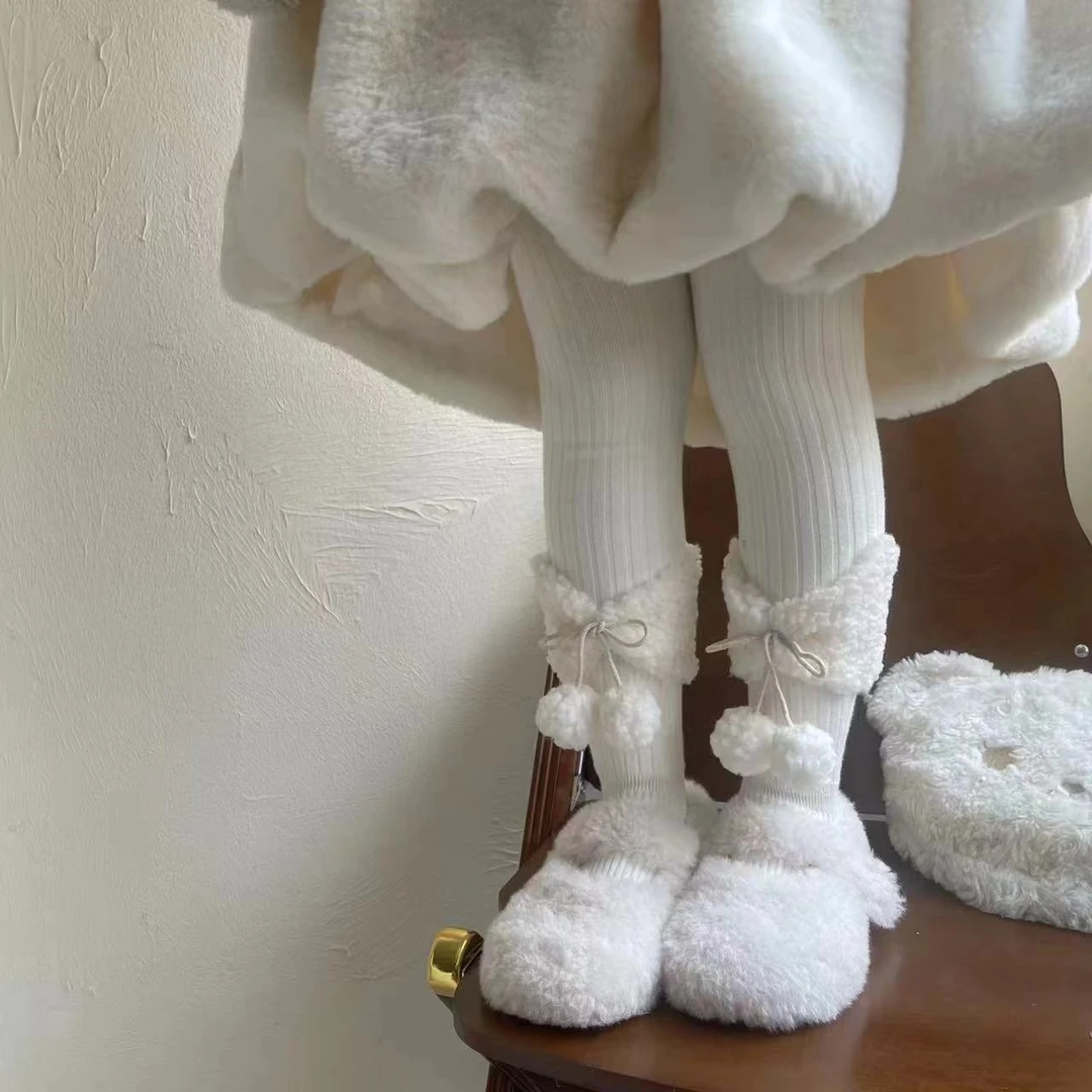 （特价清库存版NO退NO换）可爱毛球加厚加绒保暖女宝复合连脚裤袜