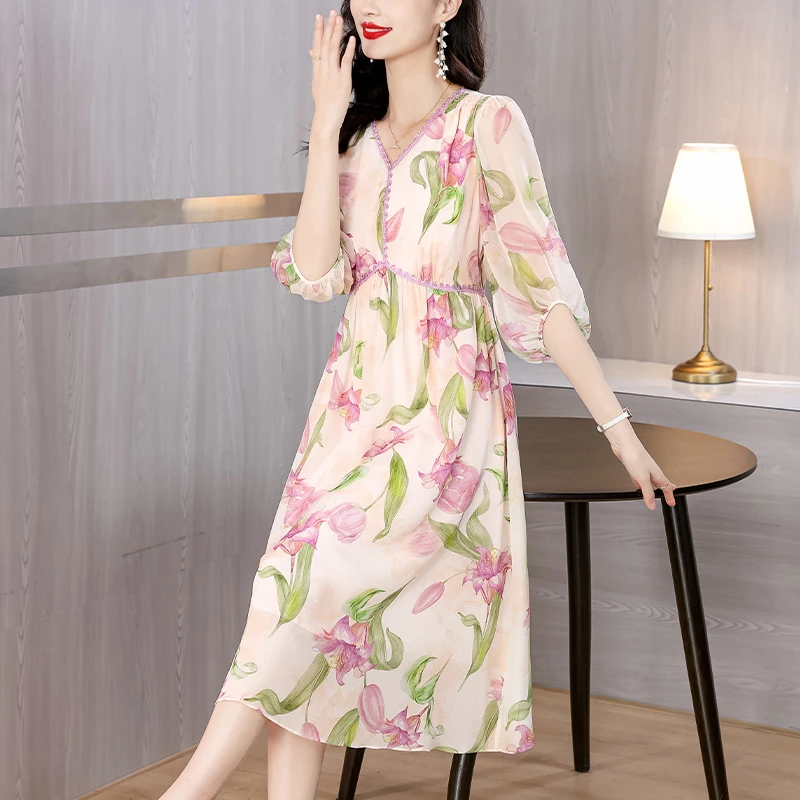 xrfs6506法式温柔气质茶歇仙女裙新款甜美优雅V领收腰显瘦连衣裙