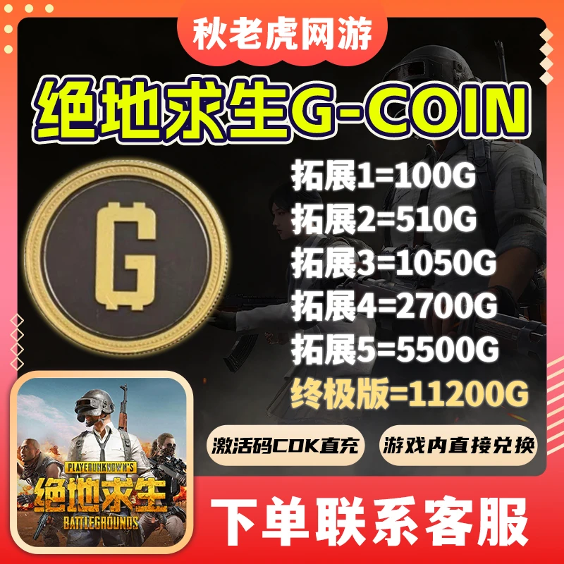 PUBGG币绝地求生金币吃鸡游戏币皮肤官方充值兑换码CDK