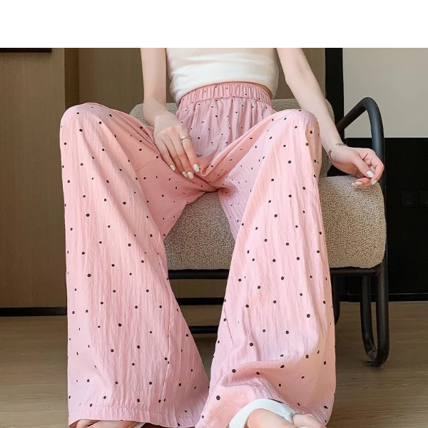 设计感波点垂感休闲裤公主风春夏网红宽松甜美遛弯阔腿女裤长裤薄