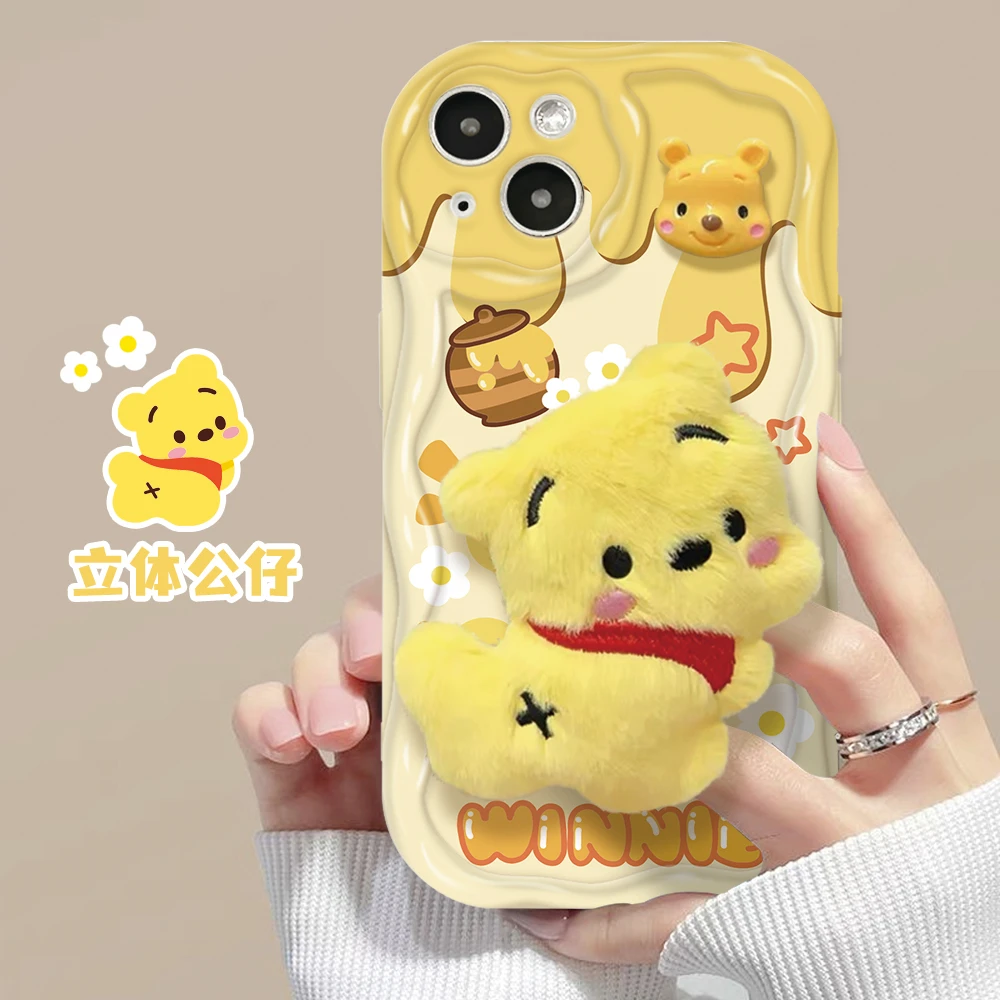 苹果15华为oppo/vivo小米立体奶油毛绒可爱维尼熊手机壳mate60pro