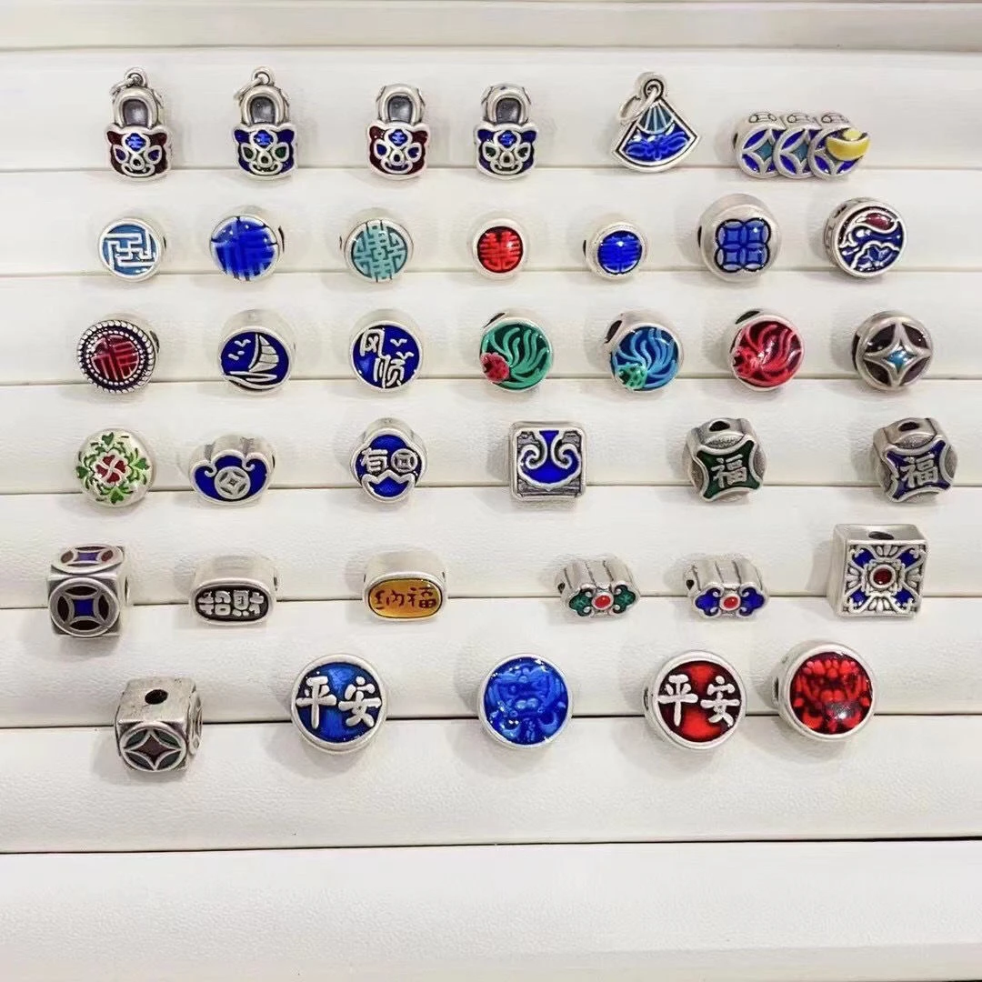 足银银制品 足银999烧蓝工艺配件专拍链接复古手工时尚