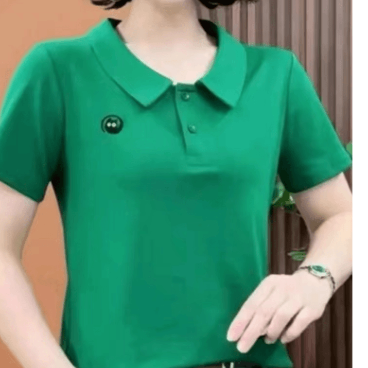 新款时尚流行显瘦T恤洋气气质百搭减龄纯色翻领T恤  （小猫咪）