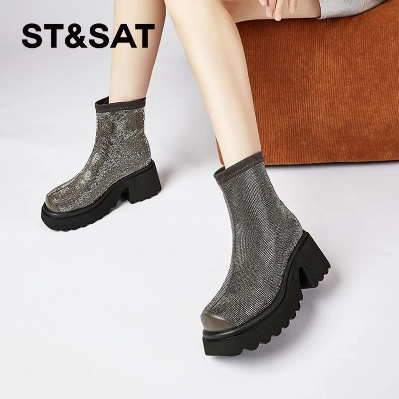 星期六百搭高跟马丁靴女春秋单靴2025秋季新款增高厚底时尚粗跟鞋