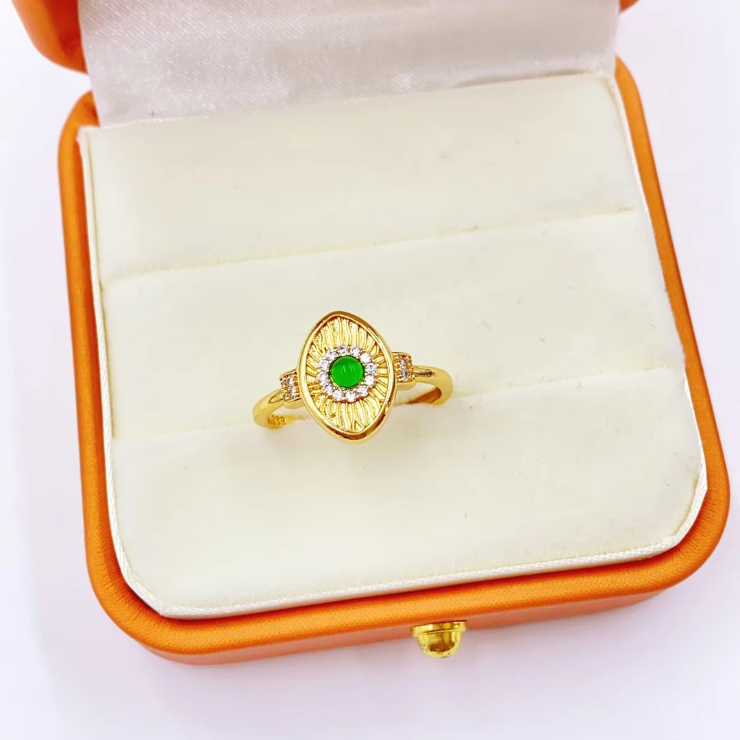 戒指 685 同心圆绿珠开口戒指多样性发货