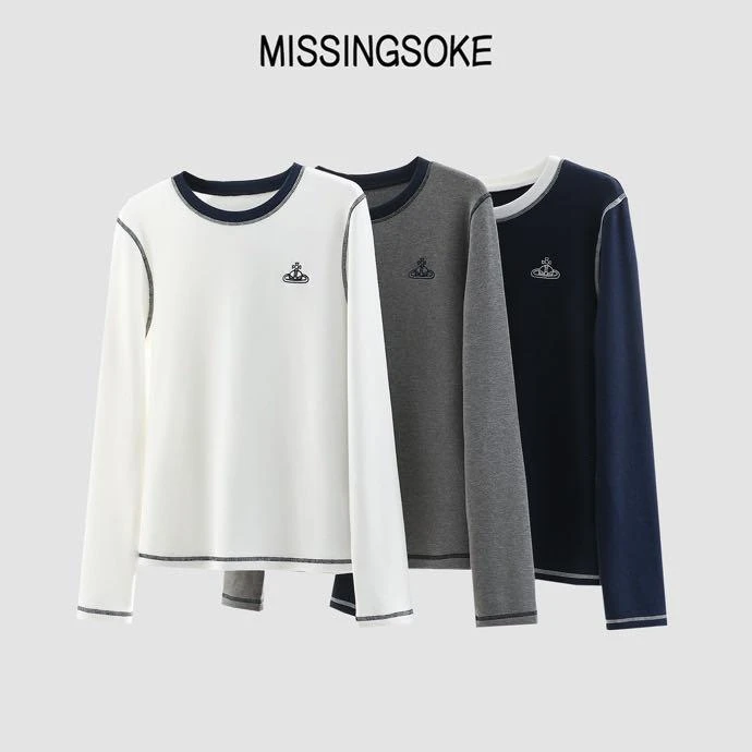 【米娅专属】高端定制款时尚休闲刺绣飞船撞色打底2866