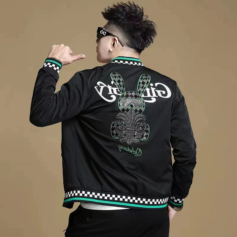 欧洲站重工刺绣棒球领夹克男2023春装新款潮流个性男装飞行员外套