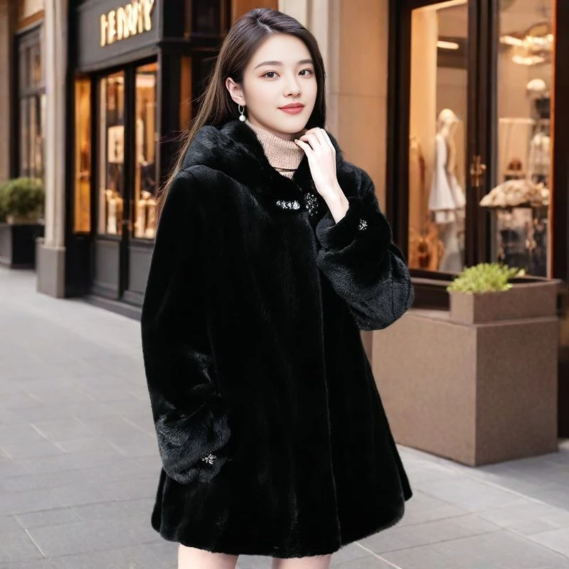 【貂民世家】海宁进口水貂绒外套女2025新款皮草水貂中长款六浪连帽