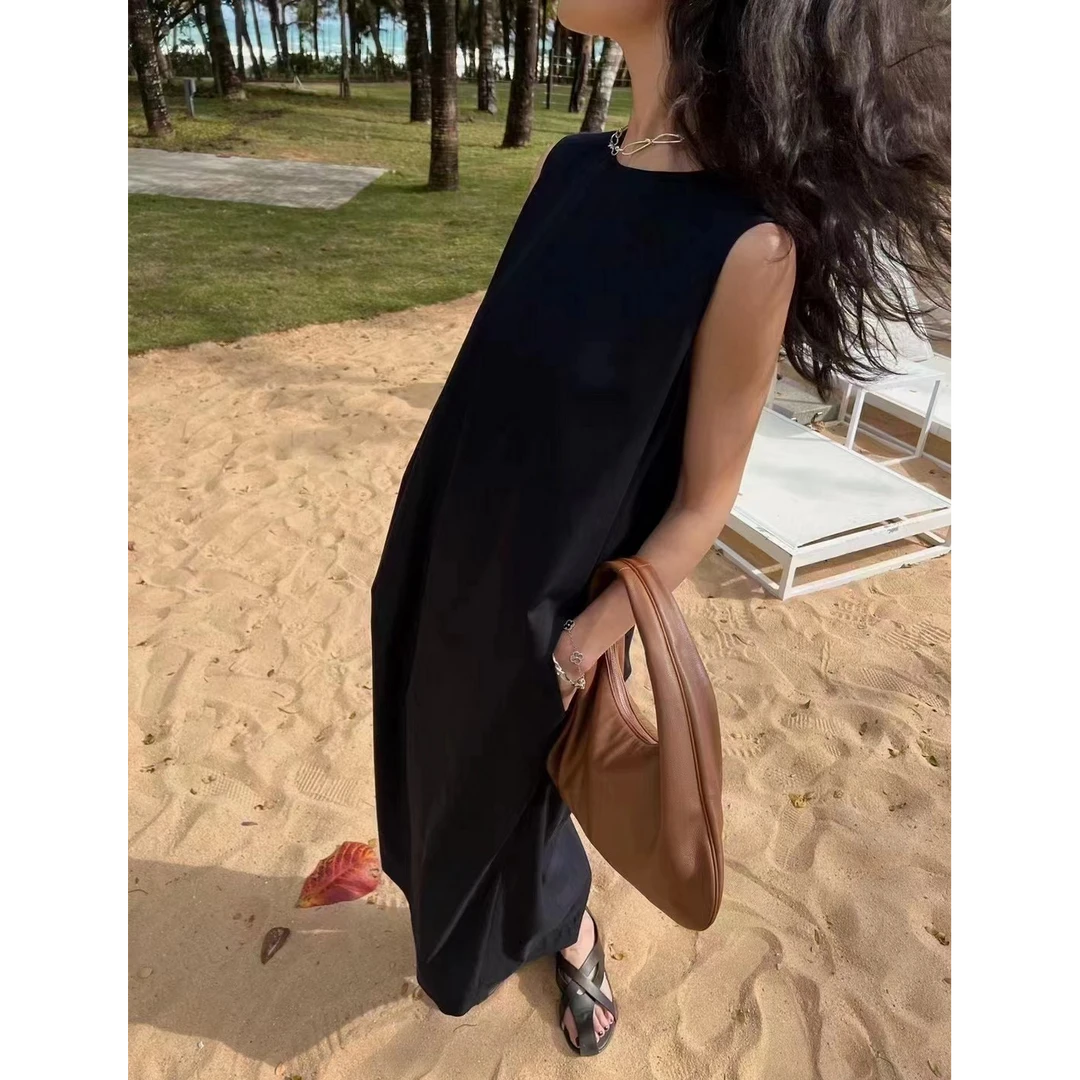 【GELINA】轻奢高级感小众设计感时尚黑色百搭无袖背心连衣裙0621