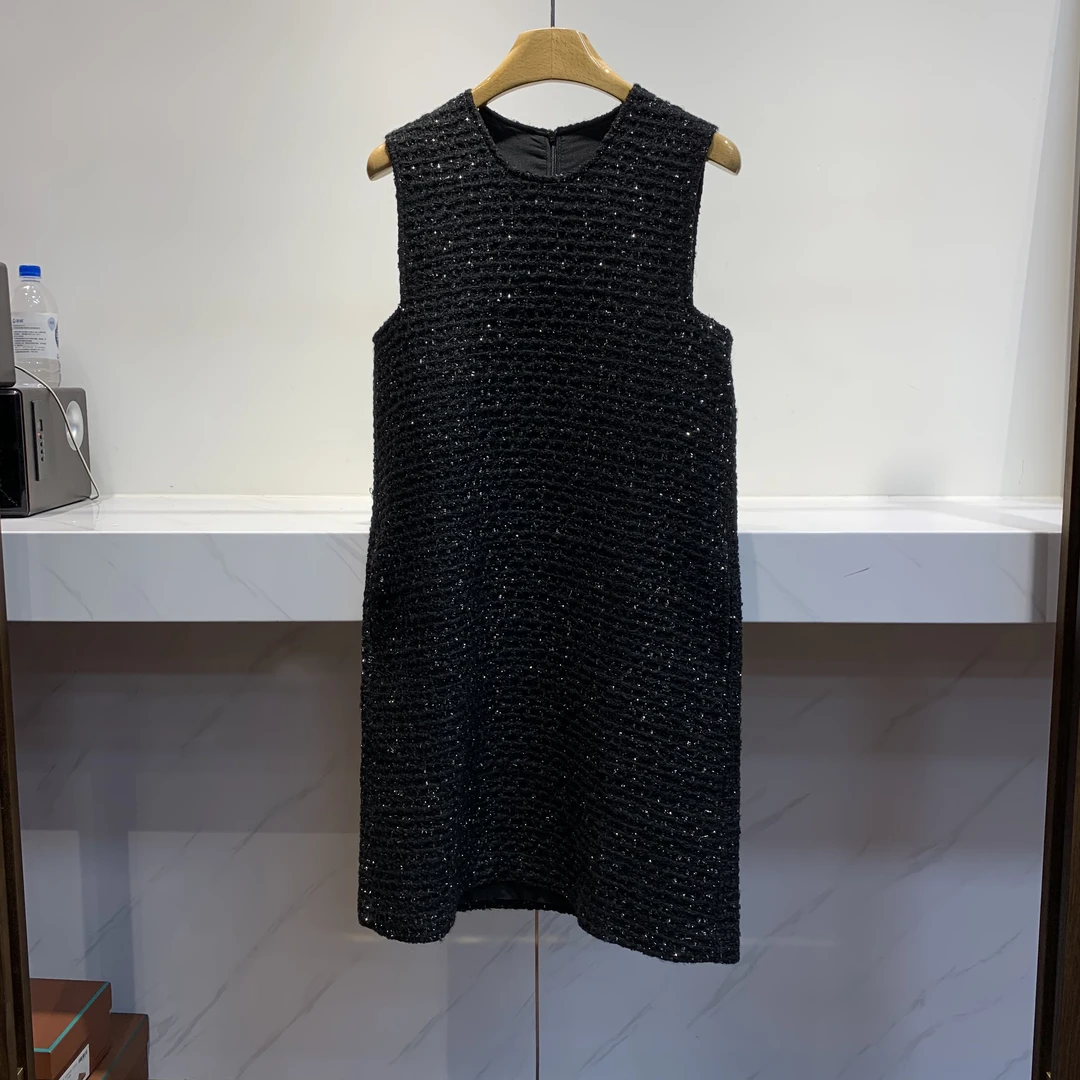 【GELINA】简约通勤显瘦无袖圆领A字黑色背心裙气质连衣裙0838