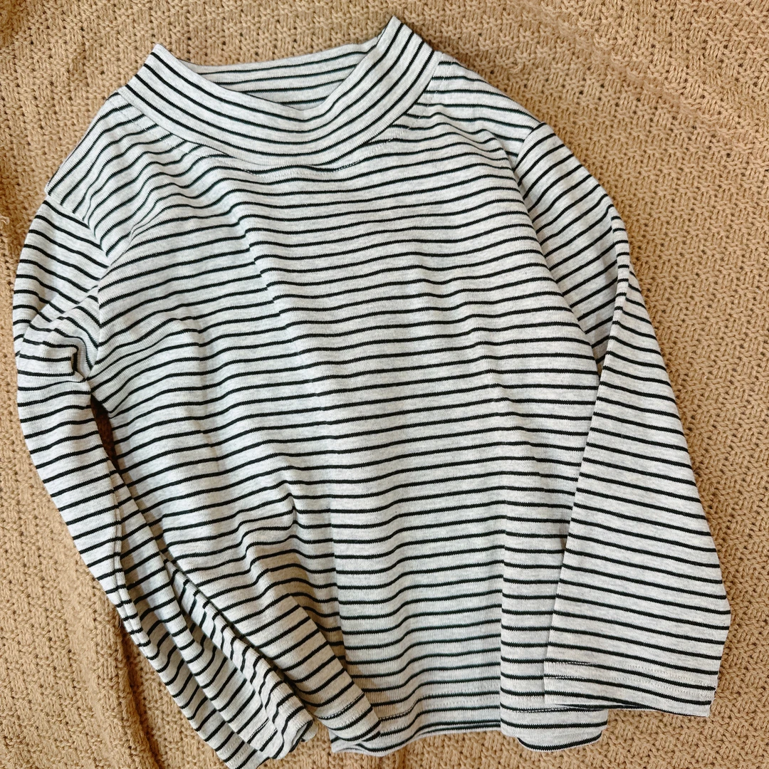 【JMJQ 201022】秋冬季儿童亲肤色织条纹长袖单层加厚中高领打底衫