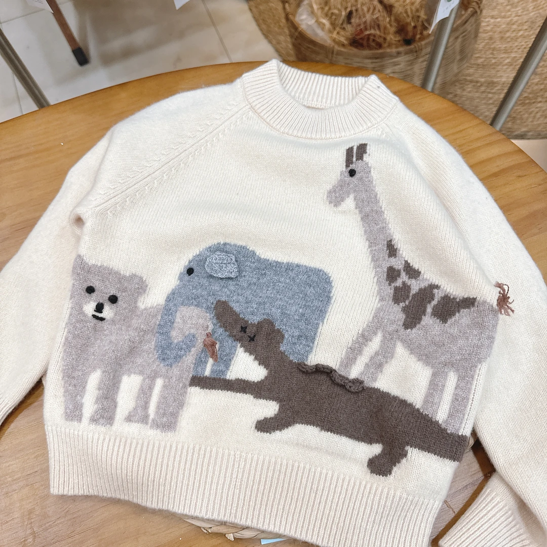 【JMJQ 201187】深秋冬韩版中小童可爱动物群圆领套头毛衫