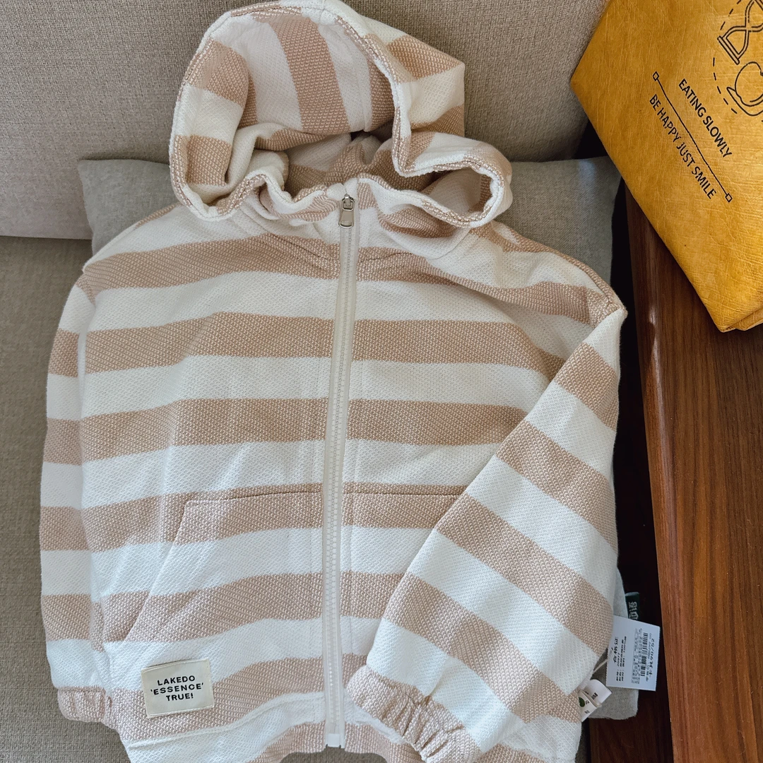 【JMJQ 20977】秋季儿童休闲宽条拉链连帽开衫卫衣外套