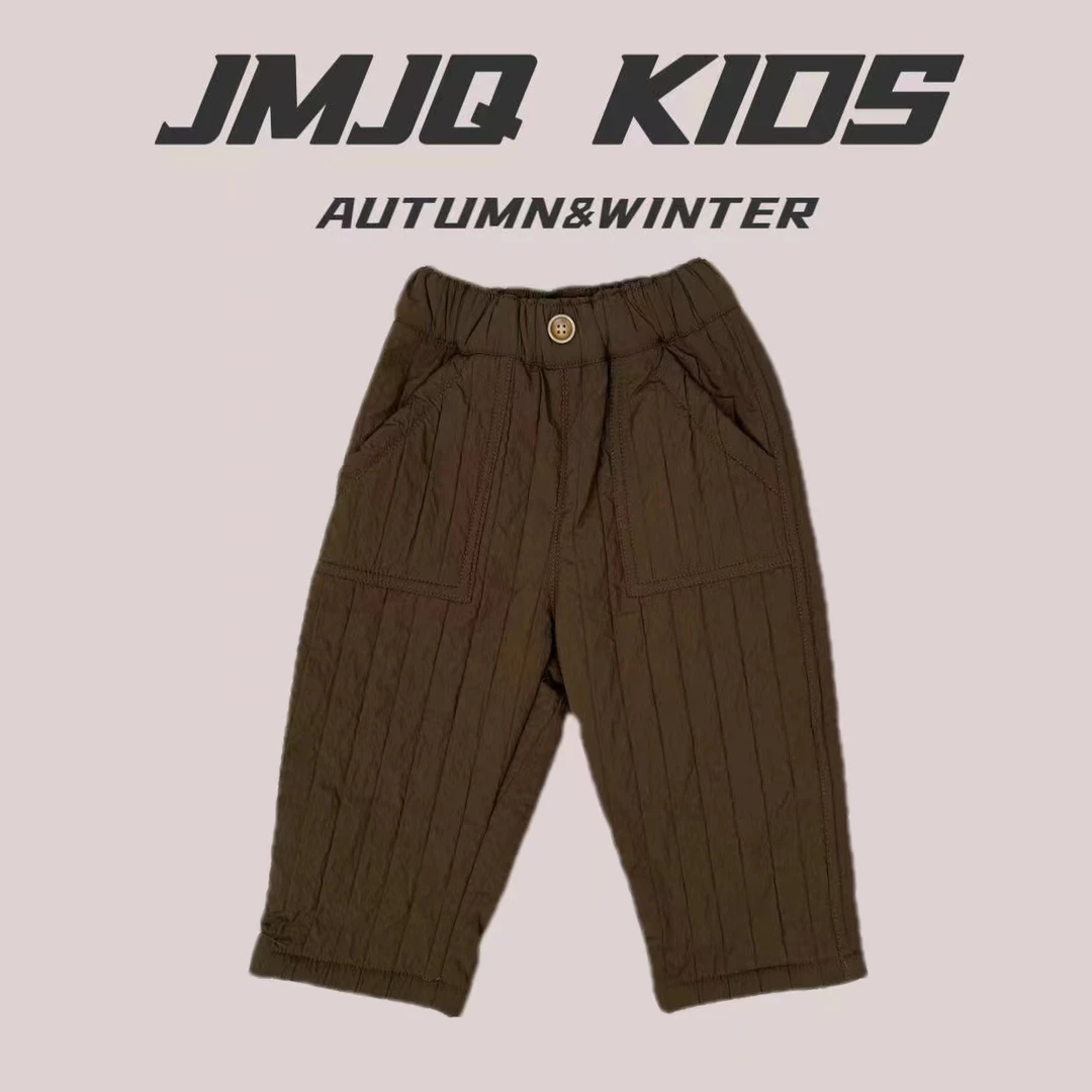 【JMJQ 23989】秋冬韩版男女宝压褶竖纹保暖加厚一体绒长裤