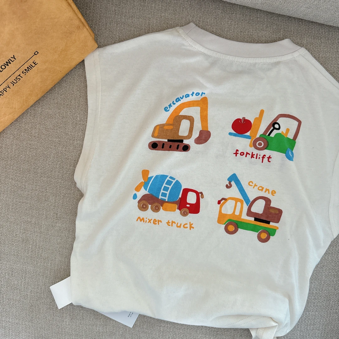 【JMJQ 20769】夏季男女童可爱挖机韩版工程小车车印花背心