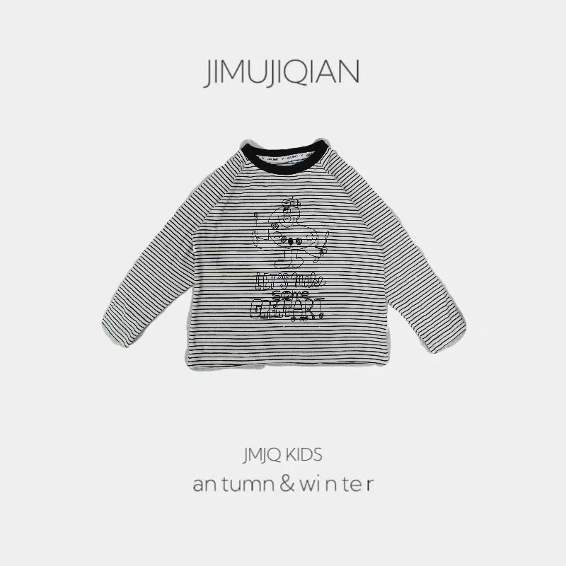 【JMJQ 20930】春秋亲肤条纹圆领长袖弹力休闲时尚打底印花字母长袖