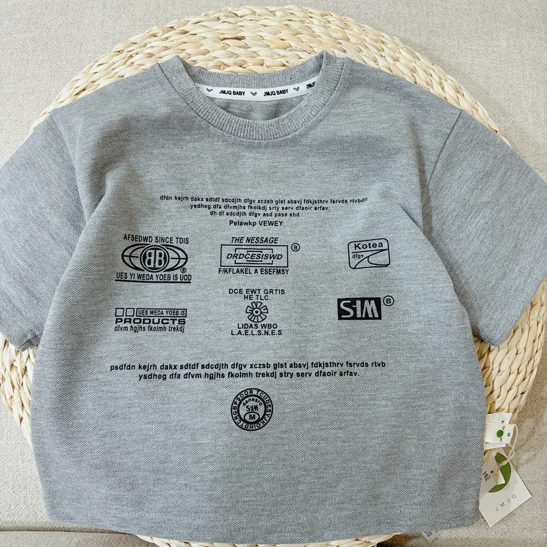 【JMJQ 20057】夏季儿童韩版高克重加厚街潮印花质感套头短袖