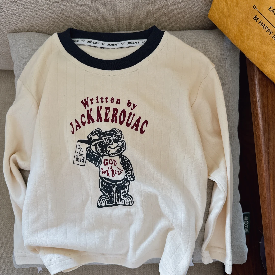 【JMJQ 20976】春秋中小童韩版撞色领亲肤印花长袖打底衫