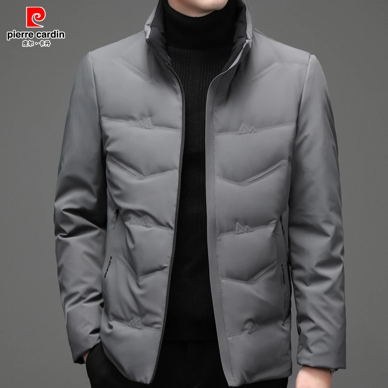 皮尔卡丹男士冬季加厚羽绒服爸爸休闲纯色立领羽绒服中年高档外套