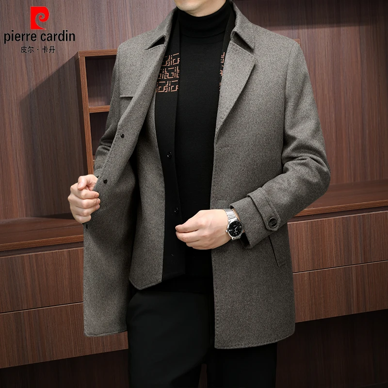 皮尔卡丹正品呢子男外套中长款加厚保暖可脱内胆中年休闲毛呢大衣