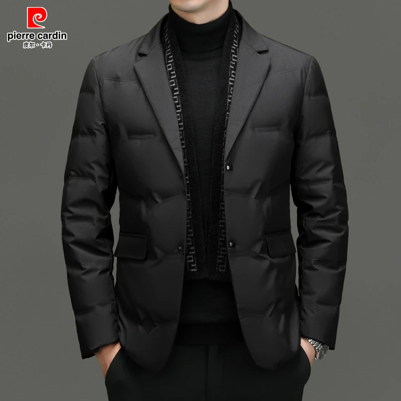 皮尔卡丹西装羽绒服男轻薄高档保暖90白鸭绒男士冬季商务休闲外套