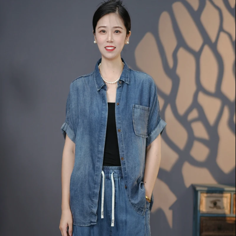 8709蓝#2025宽松显瘦休闲时尚牛仔衬衫水洗透气牛仔上衣女