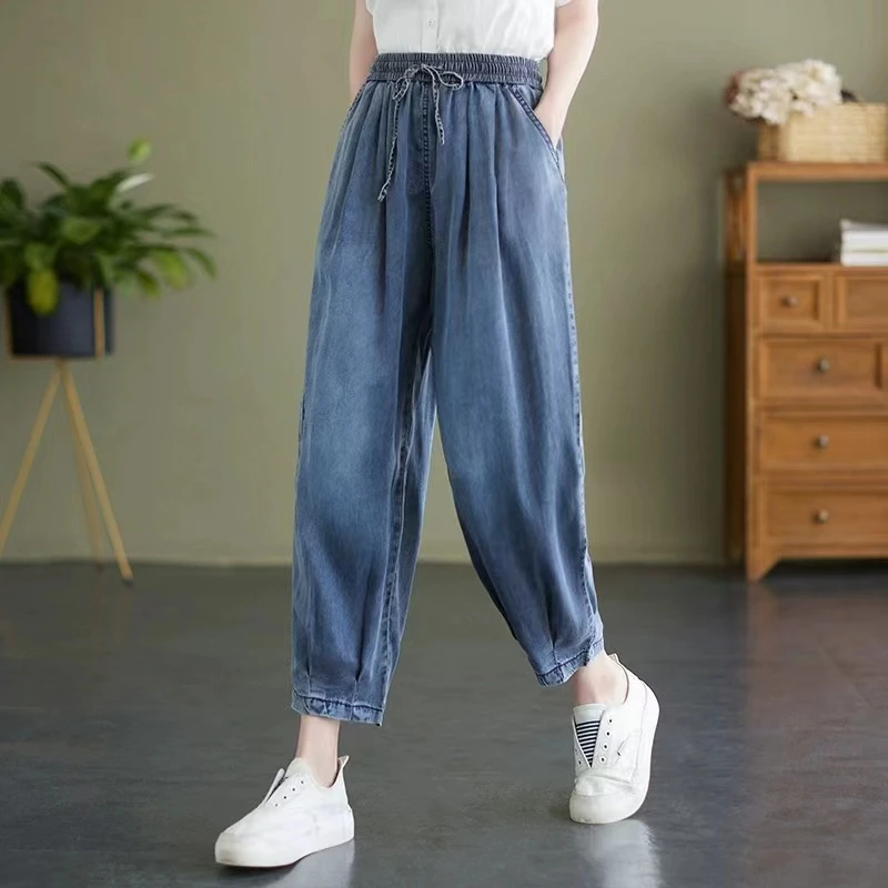 珍珍362蓝#2025冰凉感天丝牛仔裤女莱赛尔天丝九分直筒裤